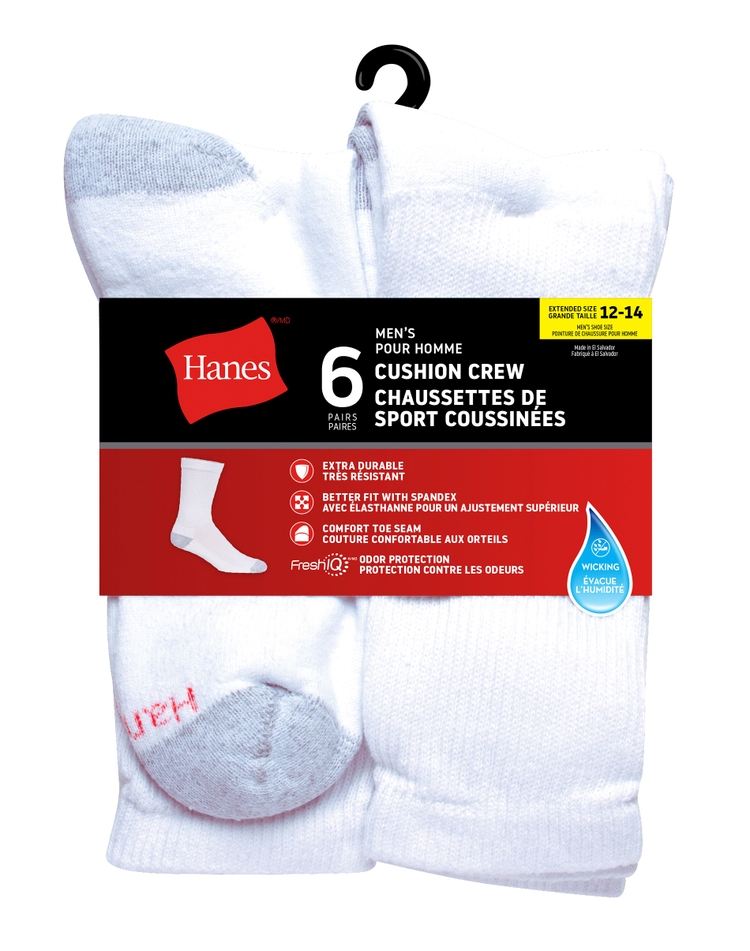 Hanes pour hommes Chaussettes de Sport coussinées - Paquet de 6