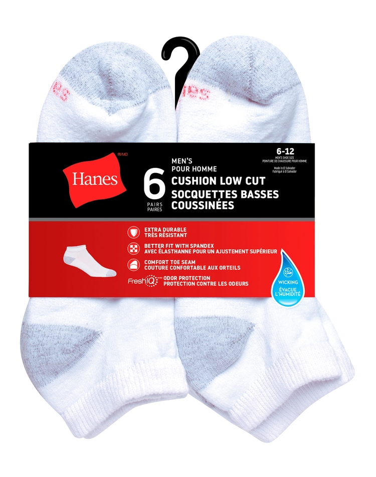 Hanes pour hommes Socquettes Basses Coussinées - 6 paires